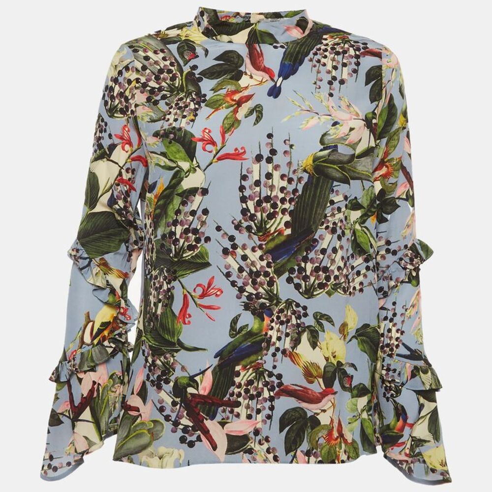 Erdem Blue Floral Print Crepe Louella Top M